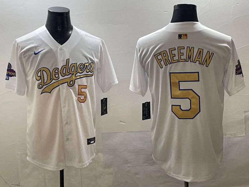 Men Los Angeles Dodgers #5 Freeman White Gold Game 2025 Nike MLB Jersey style 328